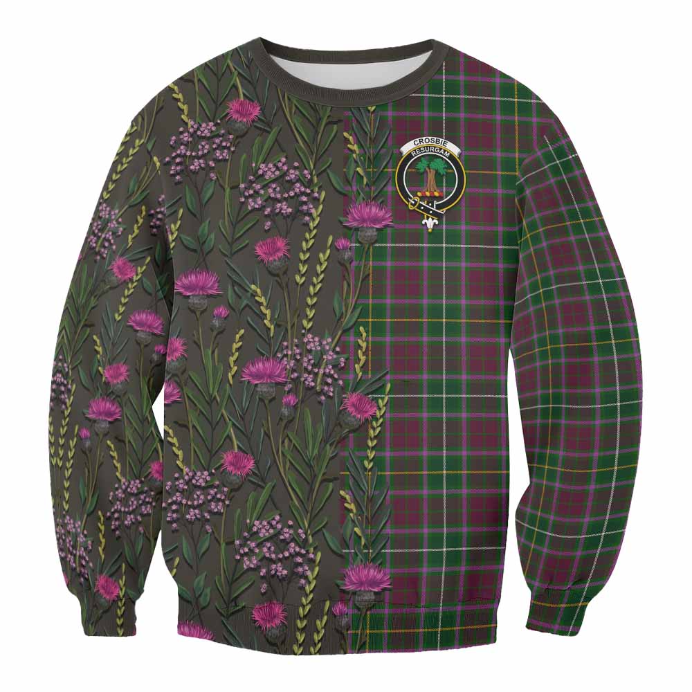 Crosbie Family Crest Tartan Sweatshirt Scottish Thistle Flower Pattern Half Style - Tartan Vibes Clothing
