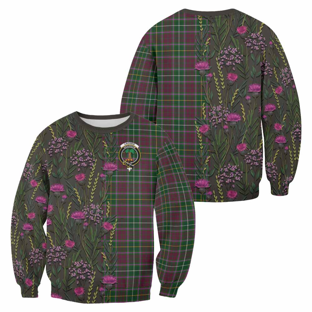 Crosbie Family Crest Tartan Sweatshirt Scottish Thistle Flower Pattern Half Style - Tartan Vibes Clothing