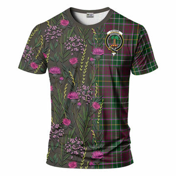 Crosbie Family Crest Tartan T-Shirt Scottish Thistle Flower Pattern Half Style - Tartan Vibes Clothing
