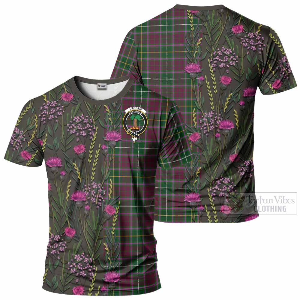 Crosbie Family Crest Tartan T-Shirt Scottish Thistle Flower Pattern Half Style - Tartan Vibes Clothing