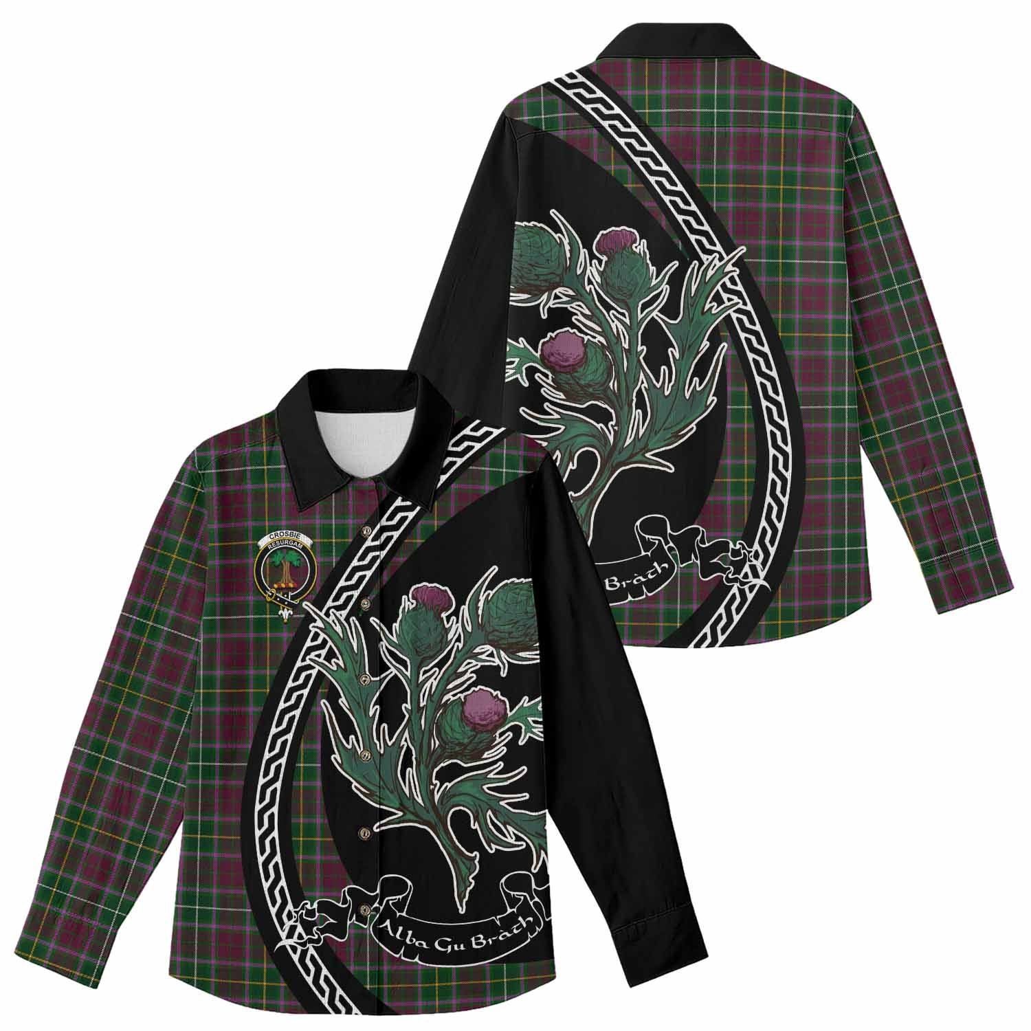 Crosbie Family Crest Tartan Women Casual Shirt Alba Thistle Inspired - Tartan Vibes Clothing