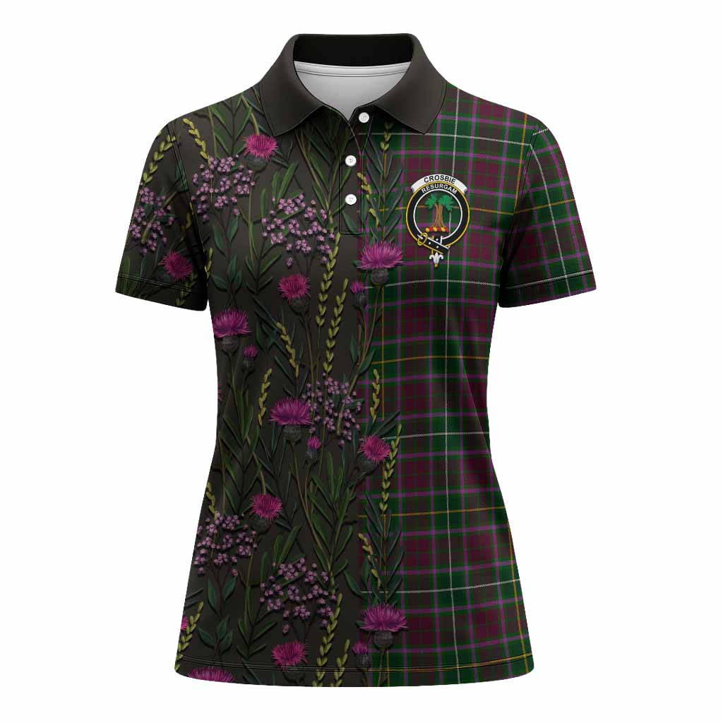 Crosbie Family Crest Tartan Women Polo Shirt Scottish Thistle Flower Pattern Half Style - Tartan Vibes Clothing