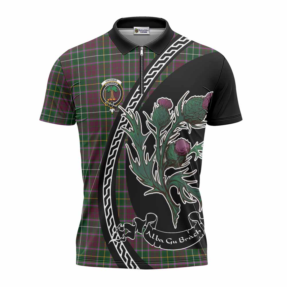 Crosbie Family Crest Tartan Zipper Polo Shirt Alba Thistle Inspired - Tartan Vibes Clothing