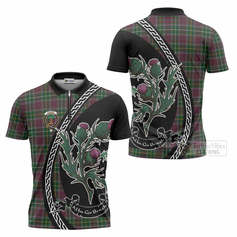 Crosbie Family Crest Tartan Zipper Polo Shirt Alba Thistle Inspired - Tartan Vibes Clothing