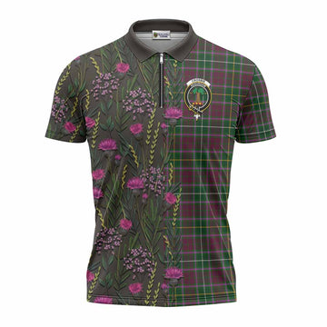 Crosbie Family Crest Tartan Zipper Polo Shirt Scottish Thistle Flower Pattern Half Style - Tartan Vibes Clothing