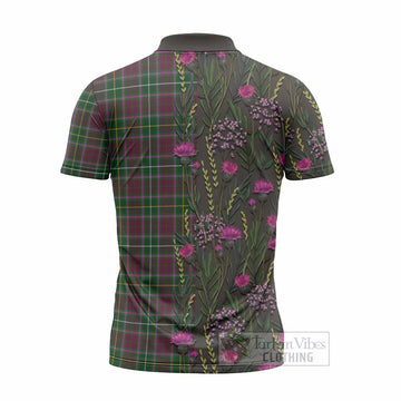 Crosbie Family Crest Tartan Zipper Polo Shirt Scottish Thistle Flower Pattern Half Style - Tartan Vibes Clothing