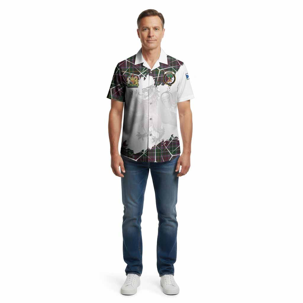 Crosbie Tartan Cotton Hawaiian Shirt with Family Crest and Lion Rampant Grunge Style