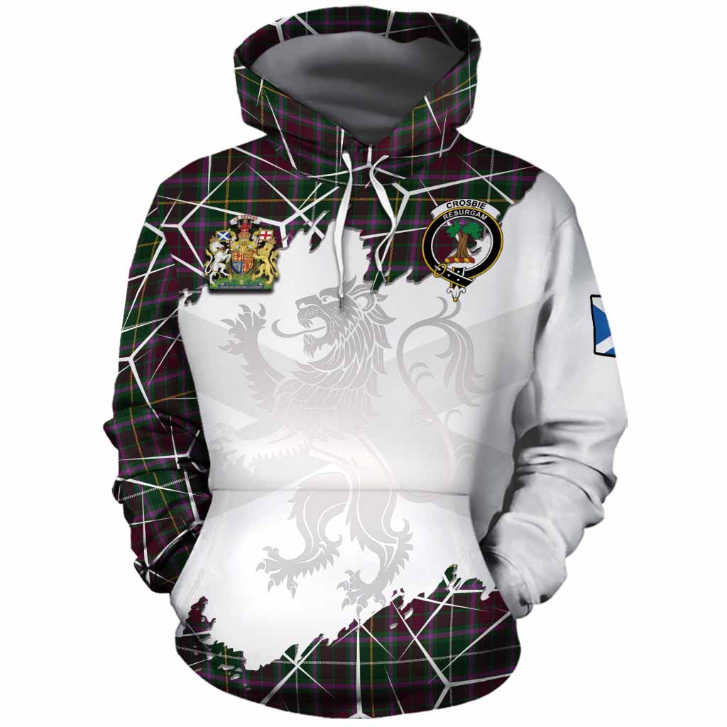 Crosbie Tartan Cotton Hoodie with Family Crest and Lion Rampant Grunge Style