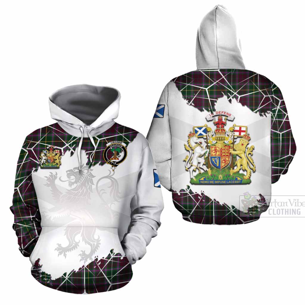 Crosbie Tartan Cotton Hoodie with Family Crest and Lion Rampant Grunge Style