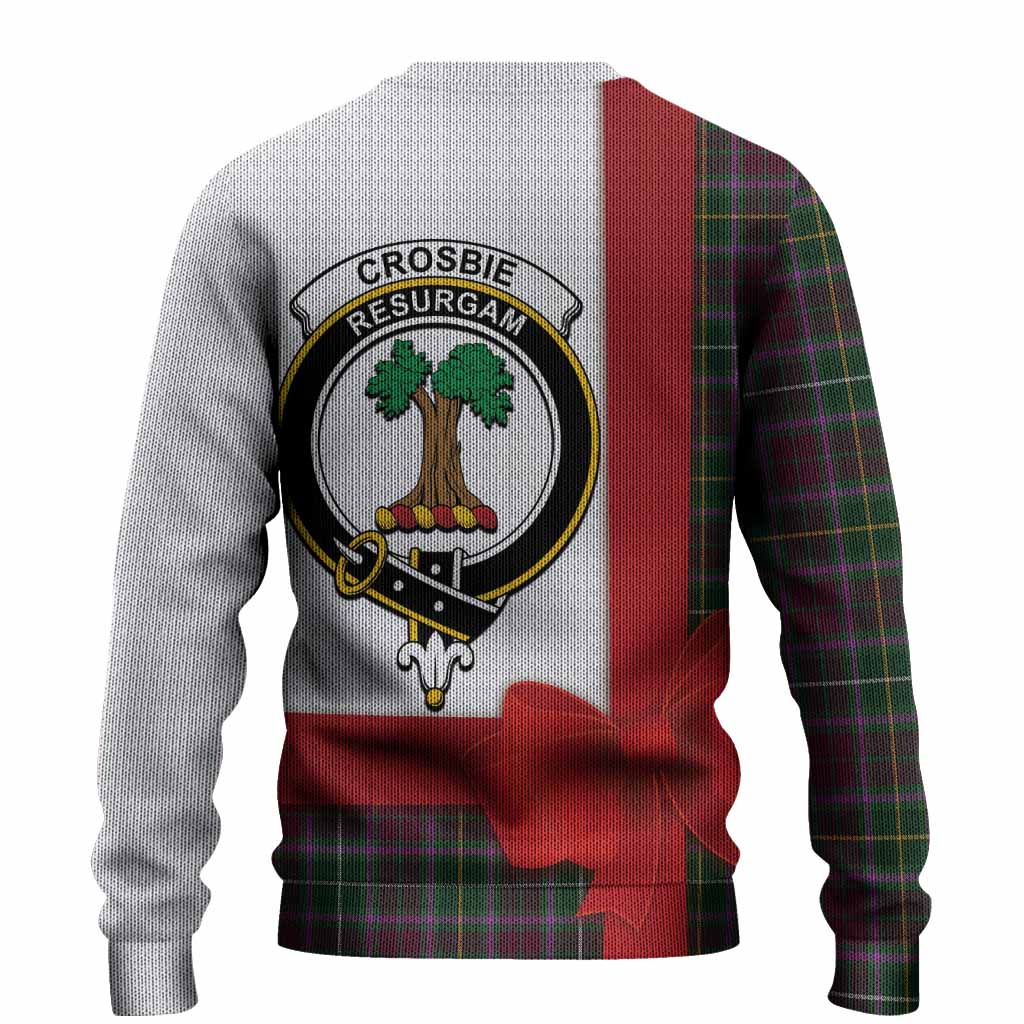 Crosbie Tartan Crest Christmas Christmas Ugly Sweater Highland Cow Bagpipes Coquette Bow Style