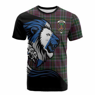 Crosbie Tartan Crest Cotton T-shirt Scottish Golden Lions Wave Flow