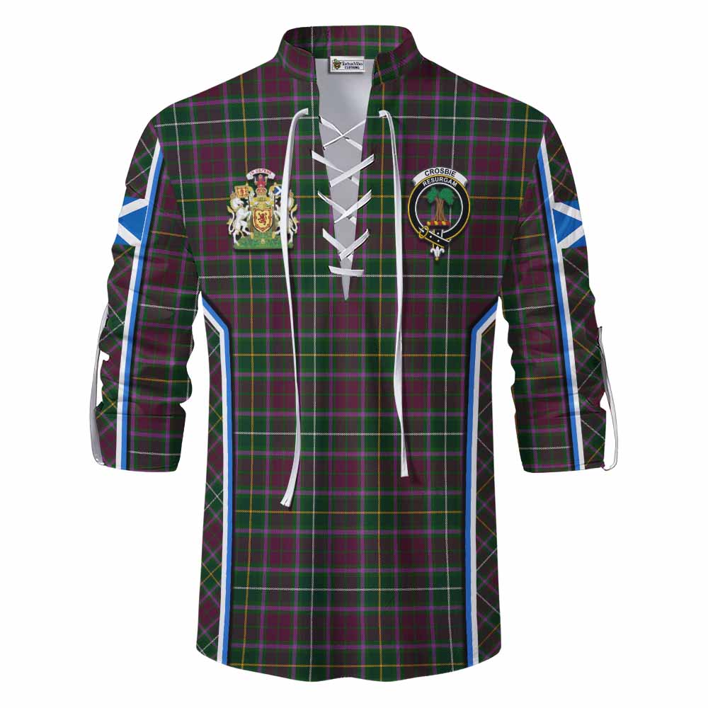 Crosbie Tartan Crest Ghillie Kilt Shirt Scotland Coat of Arm Flag Style - Tartan Vibes Clothing