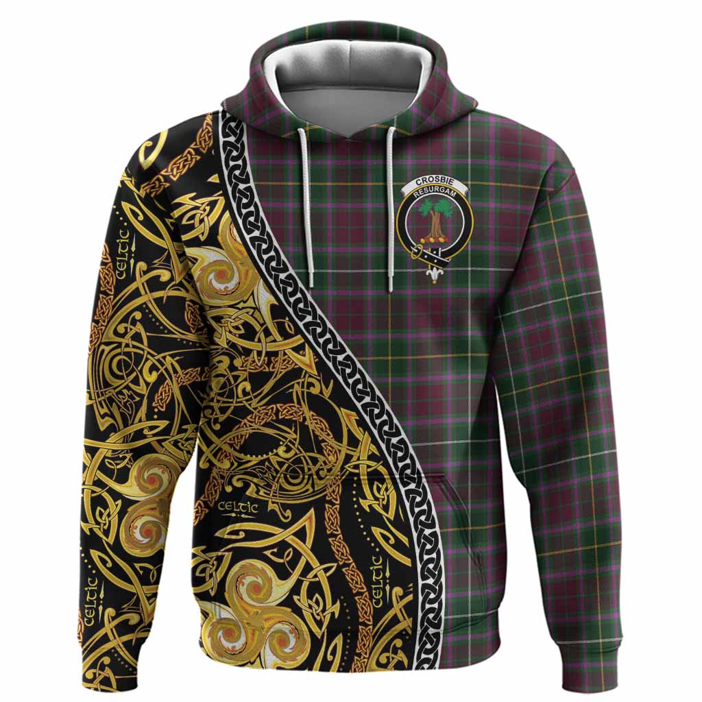 Crosbie Tartan Crest Hoodie Celtic Knot and Triple Trickle Spiral Symbols