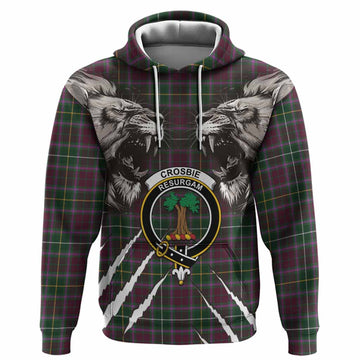Crosbie Tartan Crest Hoodie Ferocious Lion Style