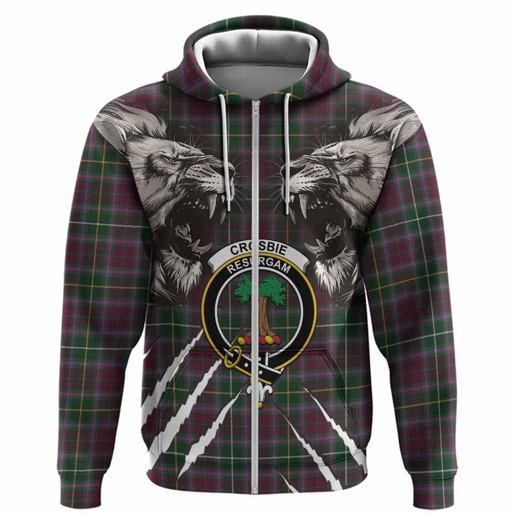 Crosbie Tartan Crest Hoodie Ferocious Lion Style