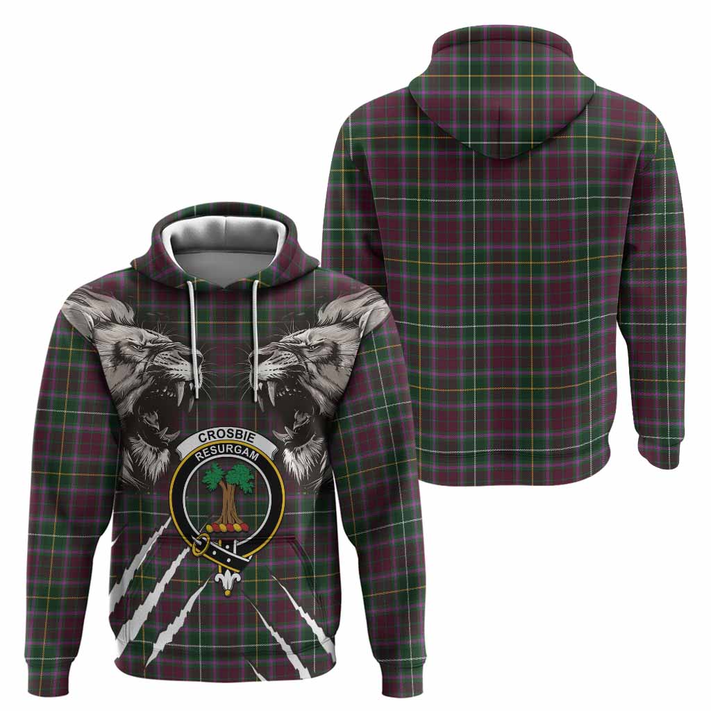 Crosbie Tartan Crest Hoodie Ferocious Lion Style