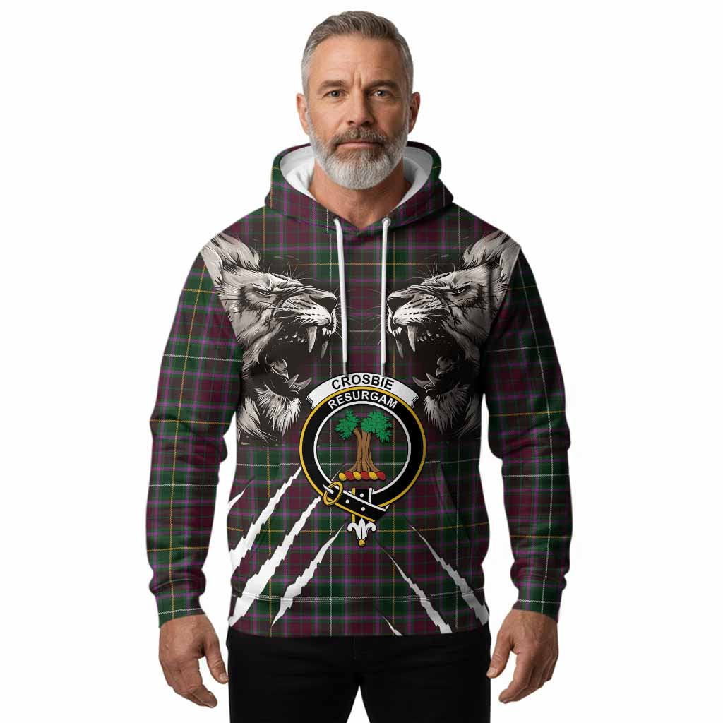 Crosbie Tartan Crest Hoodie Ferocious Lion Style