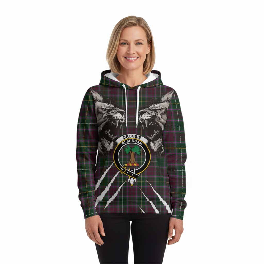 Crosbie Tartan Crest Hoodie Ferocious Lion Style