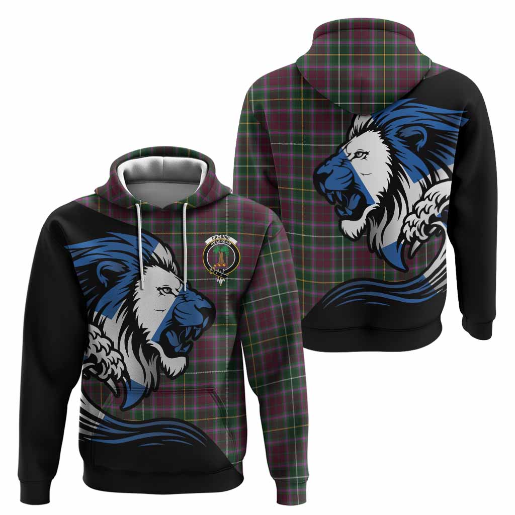 Crosbie Tartan Crest Hoodie Scottish Golden Lions Wave Flow