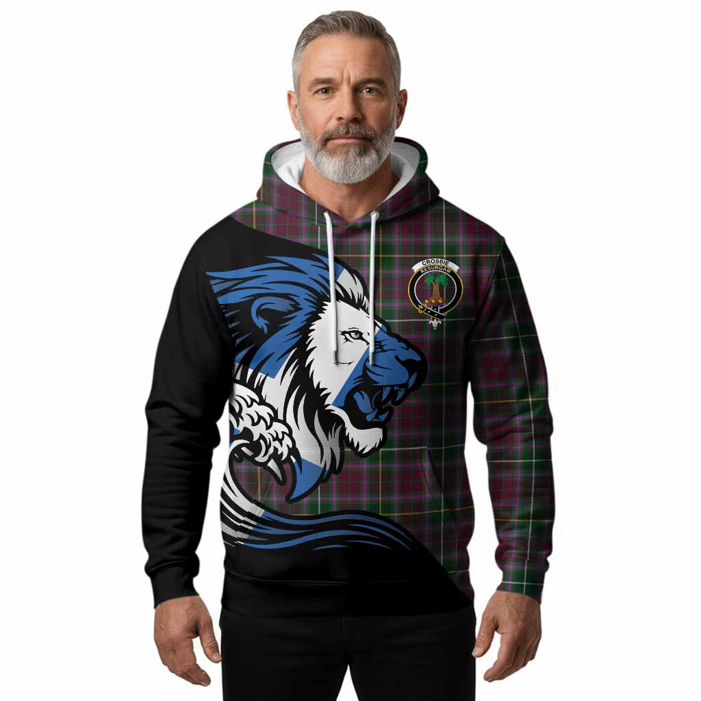Crosbie Tartan Crest Hoodie Scottish Golden Lions Wave Flow