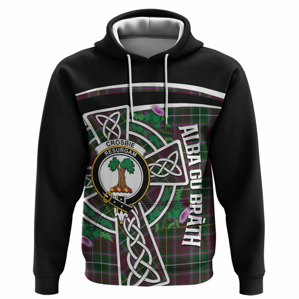 Crosbie Tartan Crest Hoodie Scottish Thistle Celtic Cross Alba Gu Brath