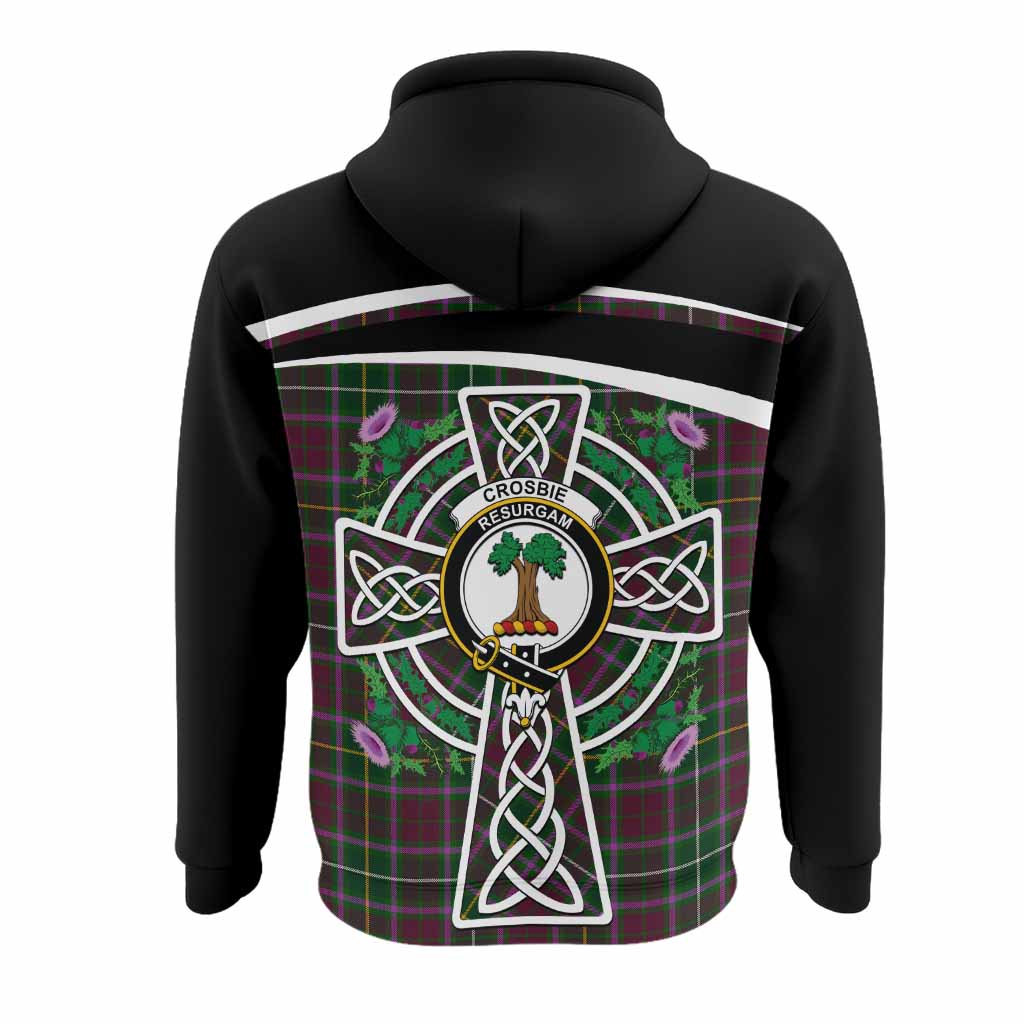 Crosbie Tartan Crest Hoodie Scottish Thistle Celtic Cross Alba Gu Brath