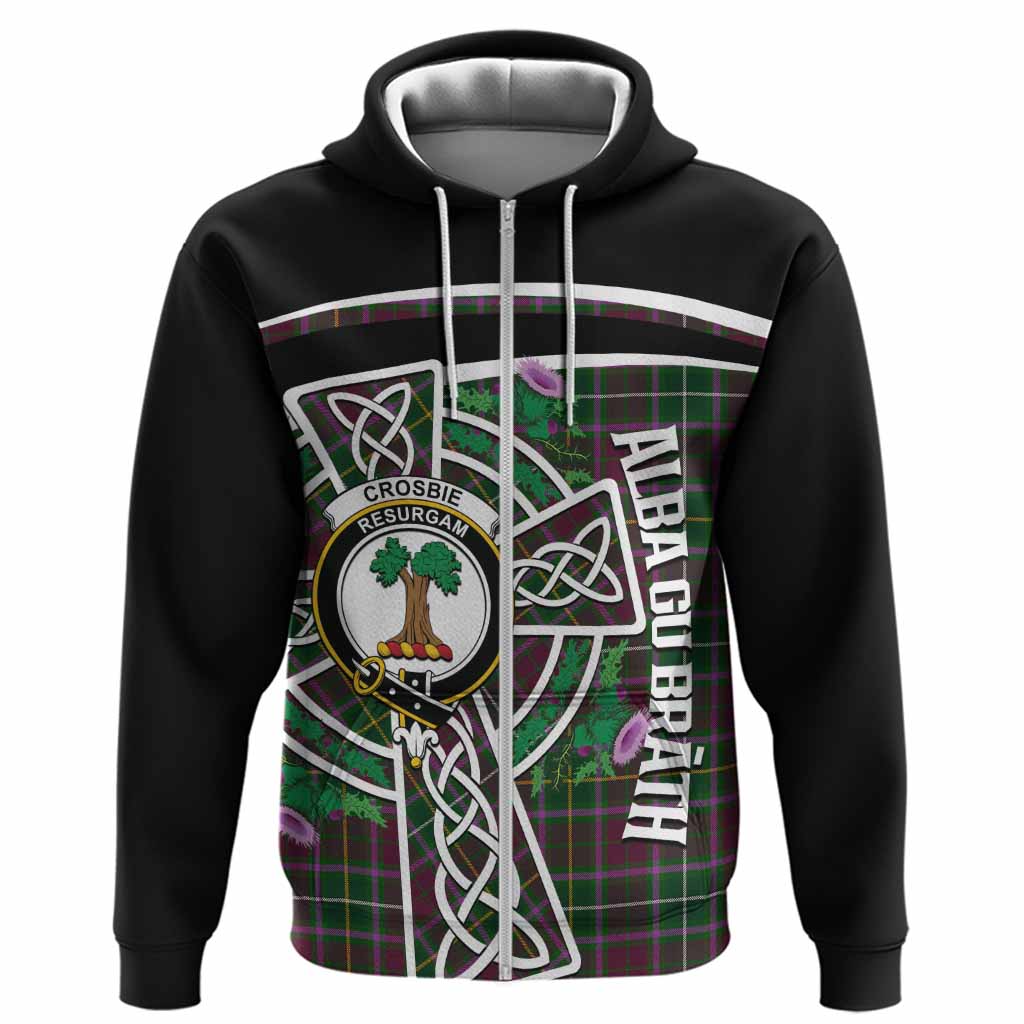Crosbie Tartan Crest Hoodie Scottish Thistle Celtic Cross Alba Gu Brath