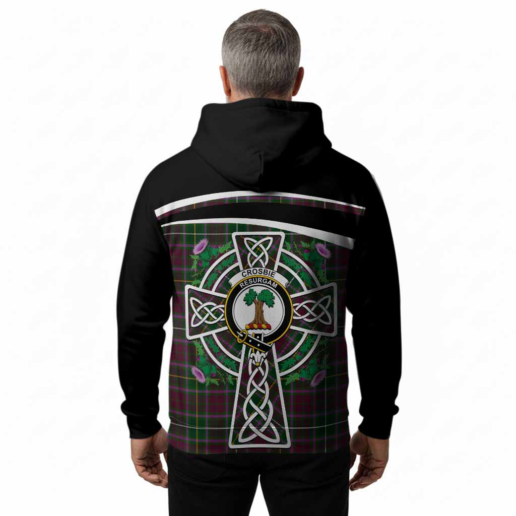 Crosbie Tartan Crest Hoodie Scottish Thistle Celtic Cross Alba Gu Brath