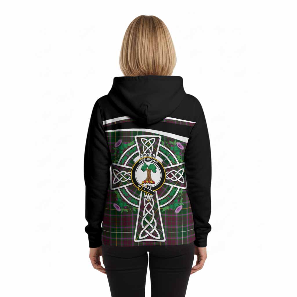 Crosbie Tartan Crest Hoodie Scottish Thistle Celtic Cross Alba Gu Brath