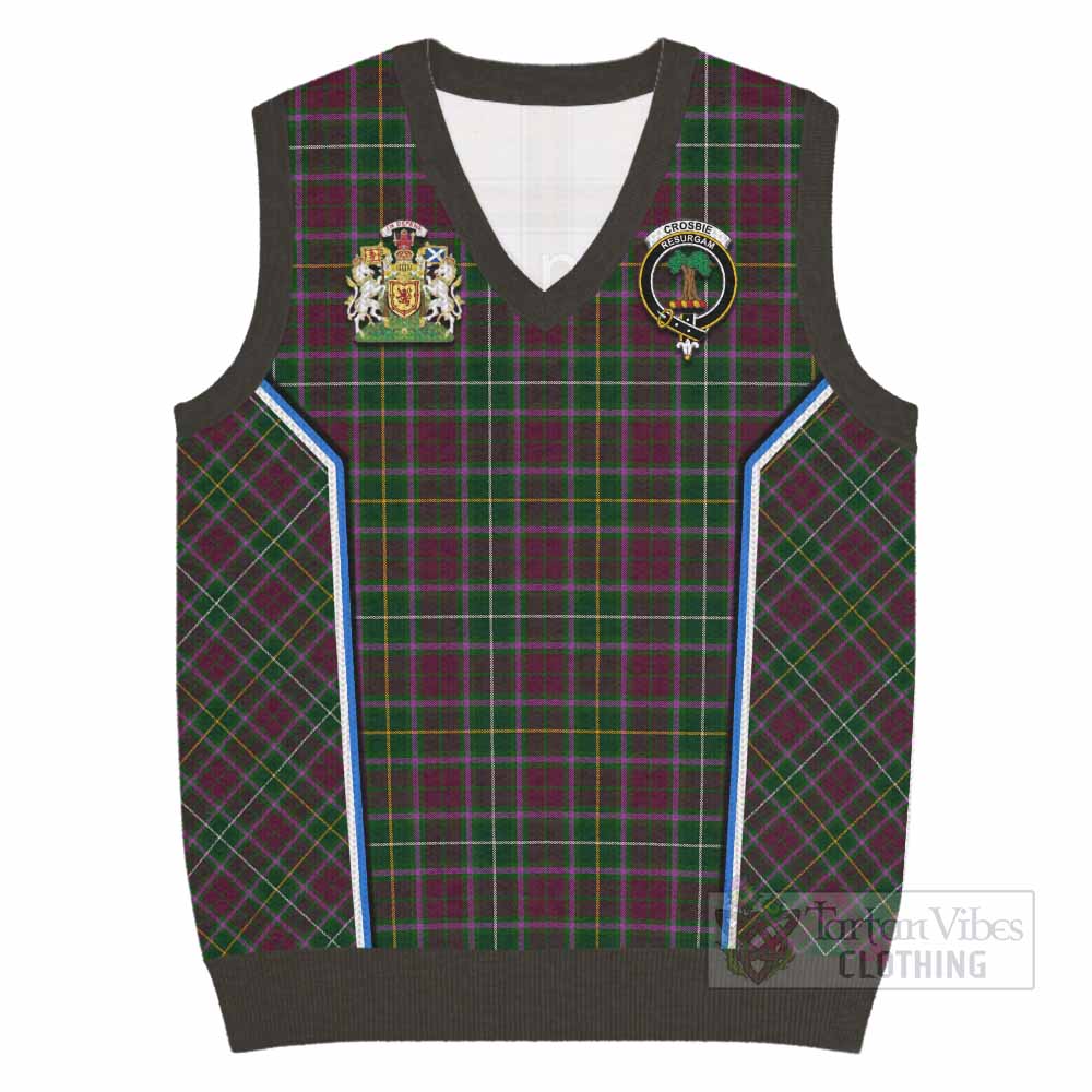 Crosbie Tartan Crest Knitted V-Neck Vest Scotland Coat of Arm Flag Style - Tartan Vibes Clothing