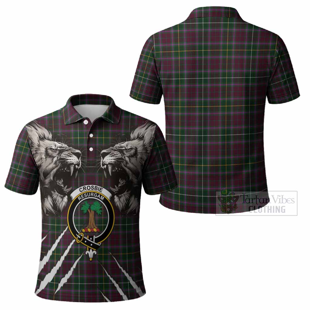 Crosbie Tartan Crest Polo Shirt Ferocious Lion Style