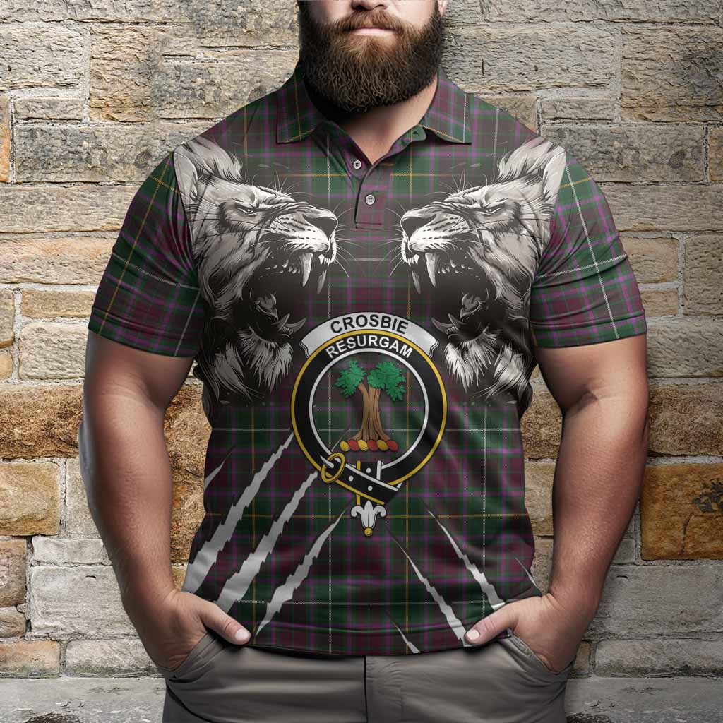 Crosbie Tartan Crest Polo Shirt Ferocious Lion Style