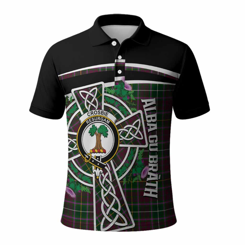 Crosbie Tartan Crest Polo Shirt Scottish Thistle Celtic Cross Alba Gu Brath