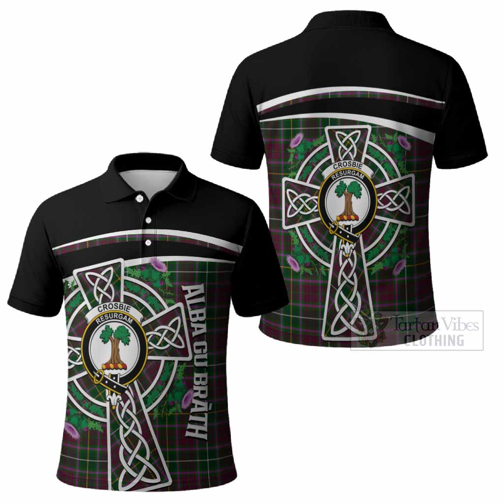 Crosbie Tartan Crest Polo Shirt Scottish Thistle Celtic Cross Alba Gu Brath