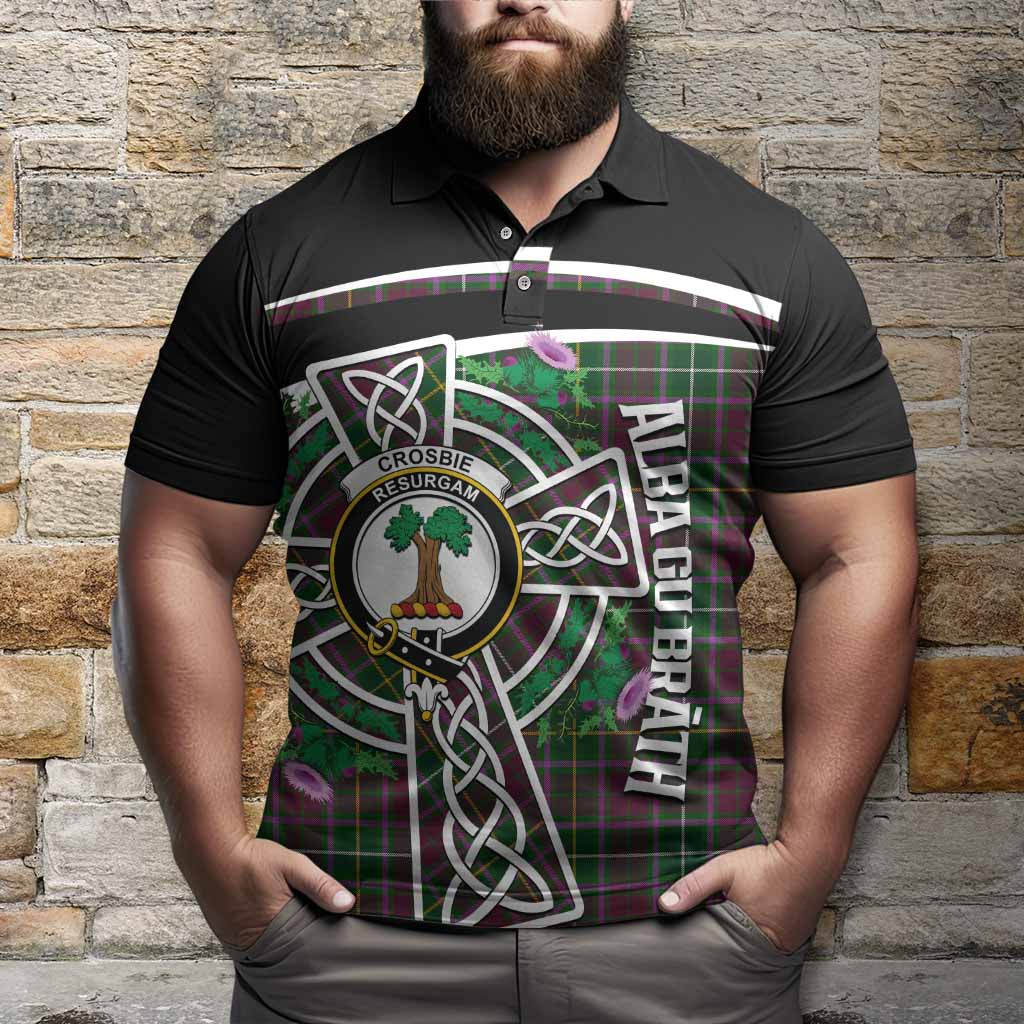 Crosbie Tartan Crest Polo Shirt Scottish Thistle Celtic Cross Alba Gu Brath