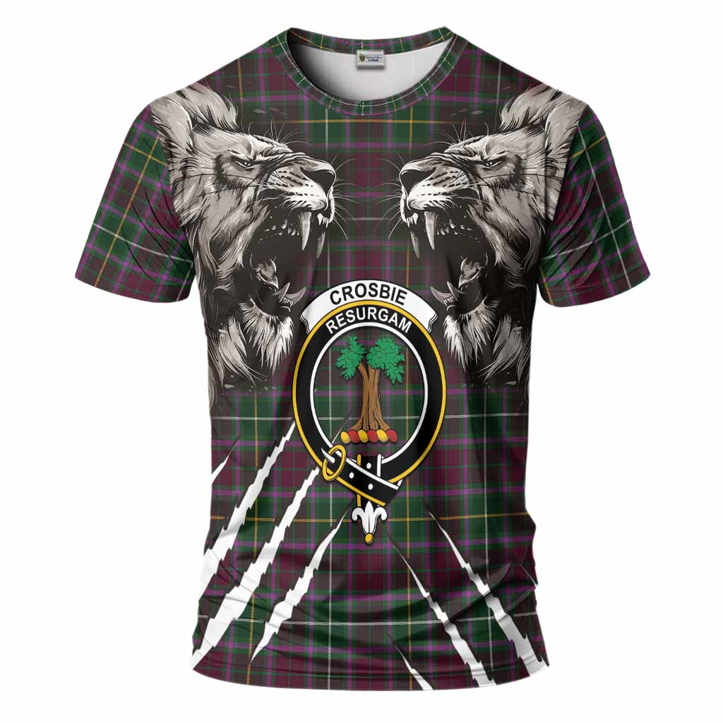 Crosbie Tartan Crest T-Shirt Ferocious Lion Style