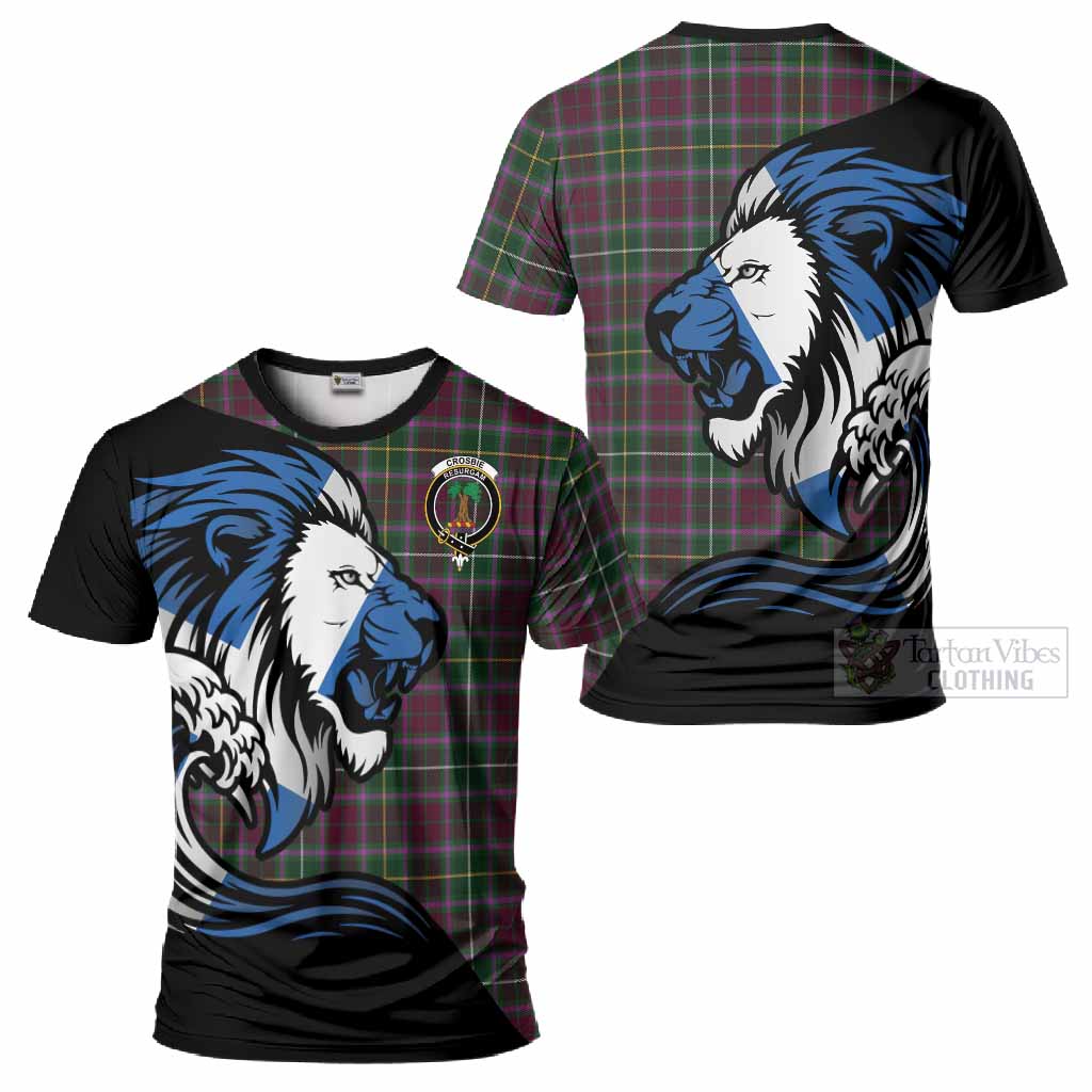 Crosbie Tartan Crest T-Shirt Scottish Golden Lions Wave Flow