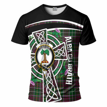Crosbie Tartan Crest T-Shirt Scottish Thistle Celtic Cross Alba Gu Brath