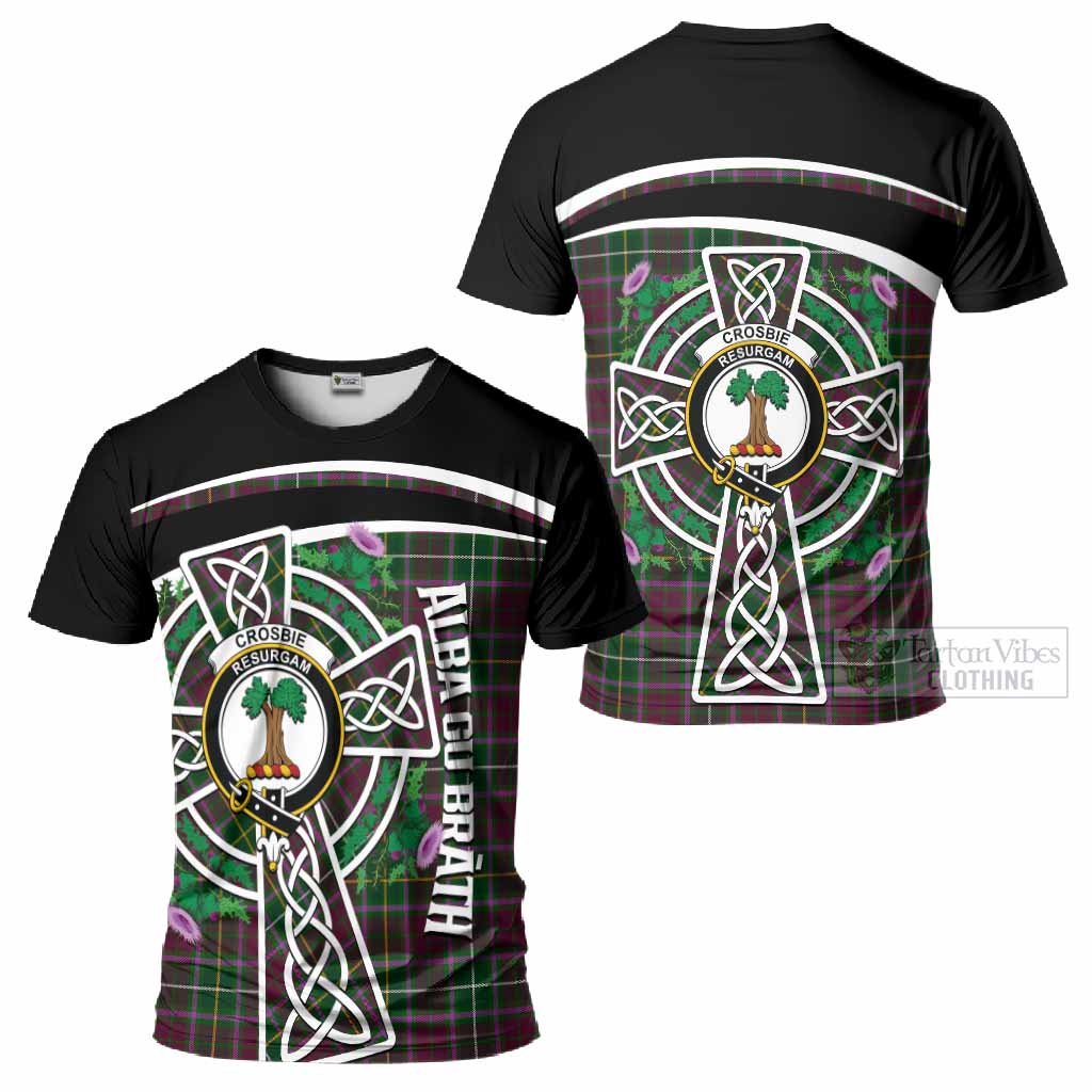 Crosbie Tartan Crest T-Shirt Scottish Thistle Celtic Cross Alba Gu Brath