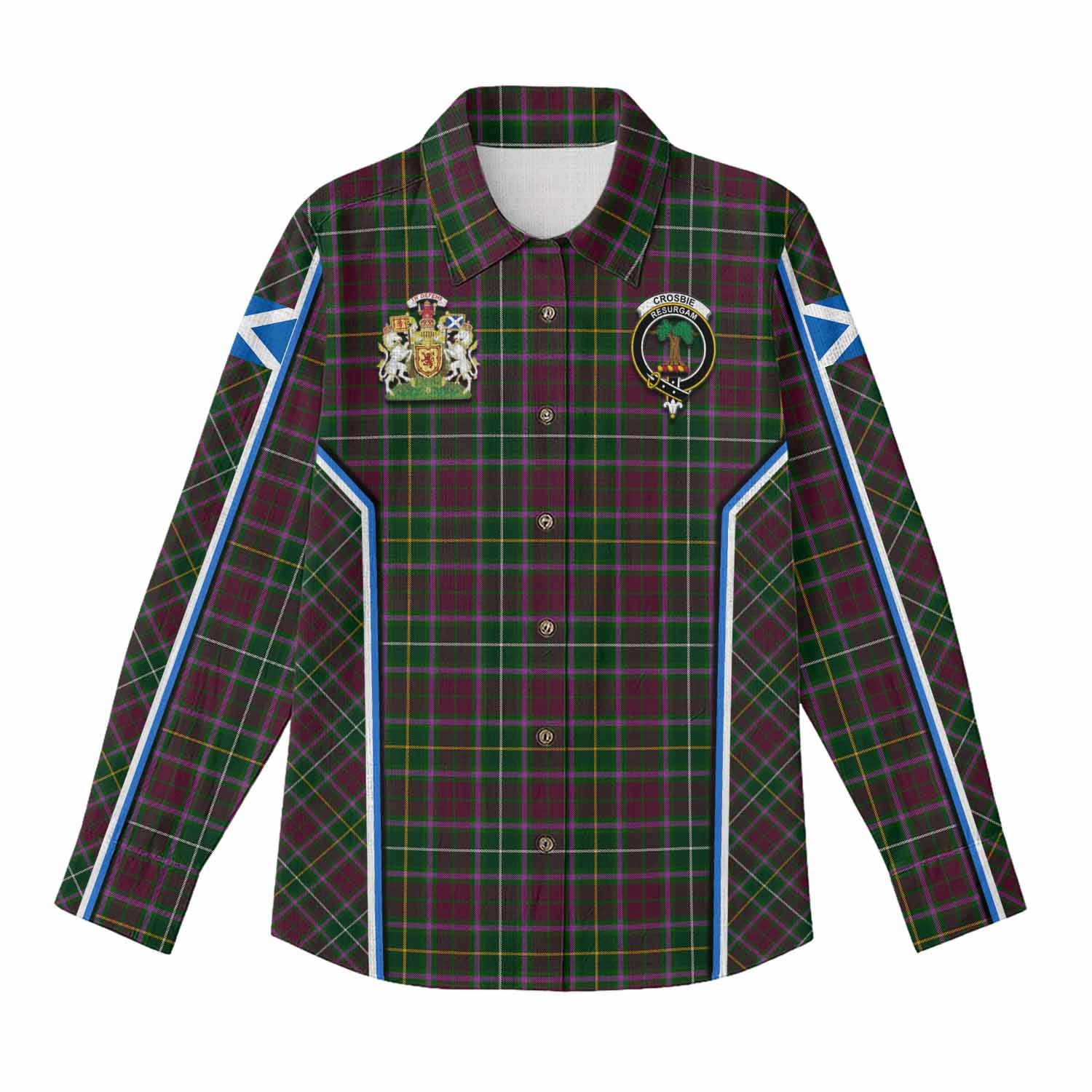 Crosbie Tartan Crest Women Casual Shirt Scotland Coat of Arm Flag Style - Tartan Vibes Clothing