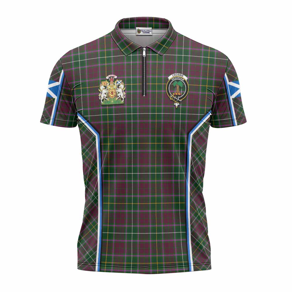 Crosbie Tartan Crest Zipper Polo Shirt Scotland Coat of Arm Flag Style - Tartan Vibes Clothing