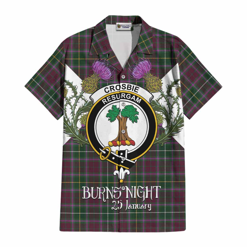 Crosbie Tartan Family Crest Cotton Hawaiian Shirt Scottish Burns Night Thistle Floral