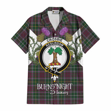 Crosbie Tartan Family Crest Cotton Hawaiian Shirt Scottish Burns Night Thistle Floral