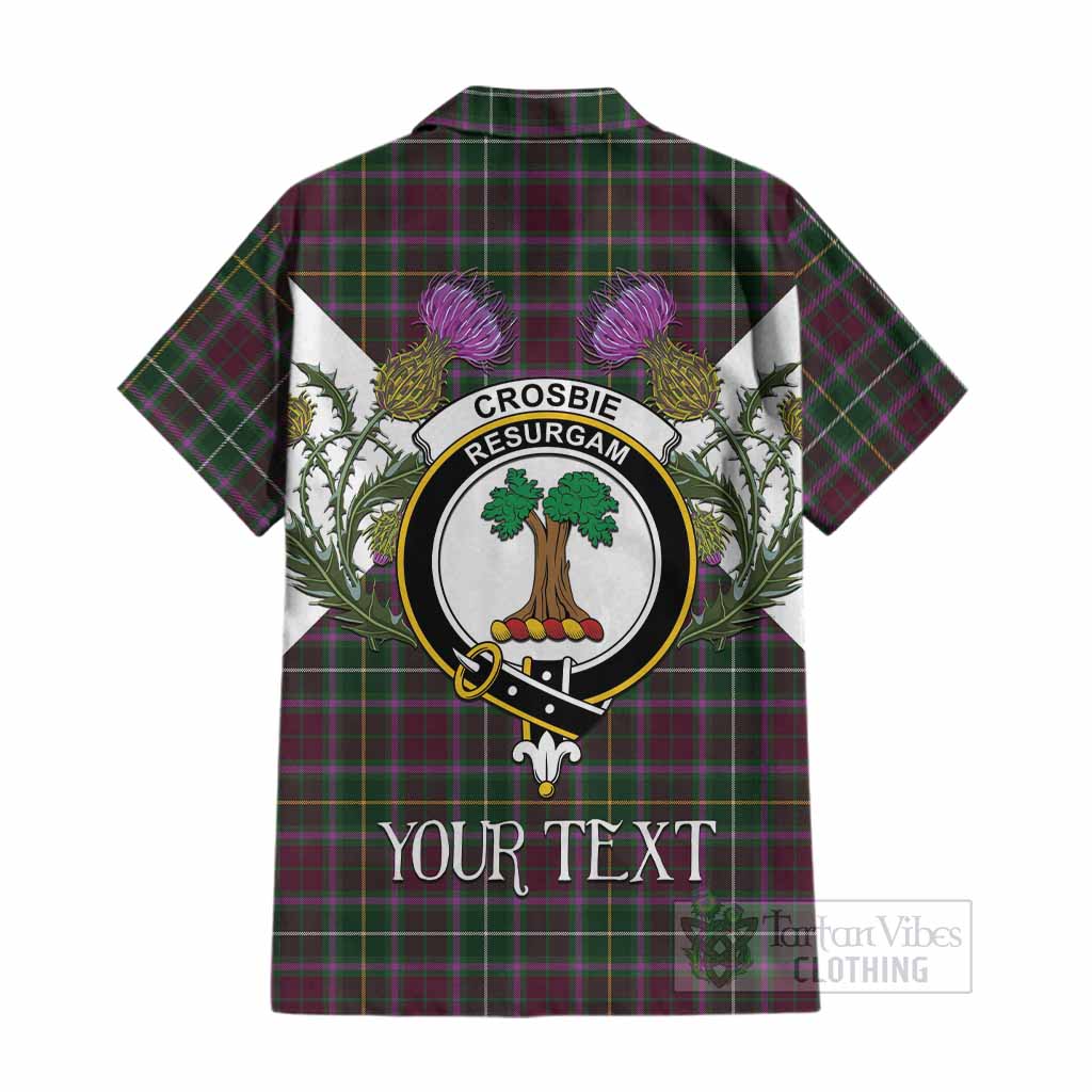 Crosbie Tartan Family Crest Cotton Hawaiian Shirt Scottish Burns Night Thistle Floral