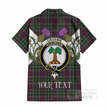 Crosbie Tartan Family Crest Cotton Hawaiian Shirt Scottish Burns Night Thistle Floral