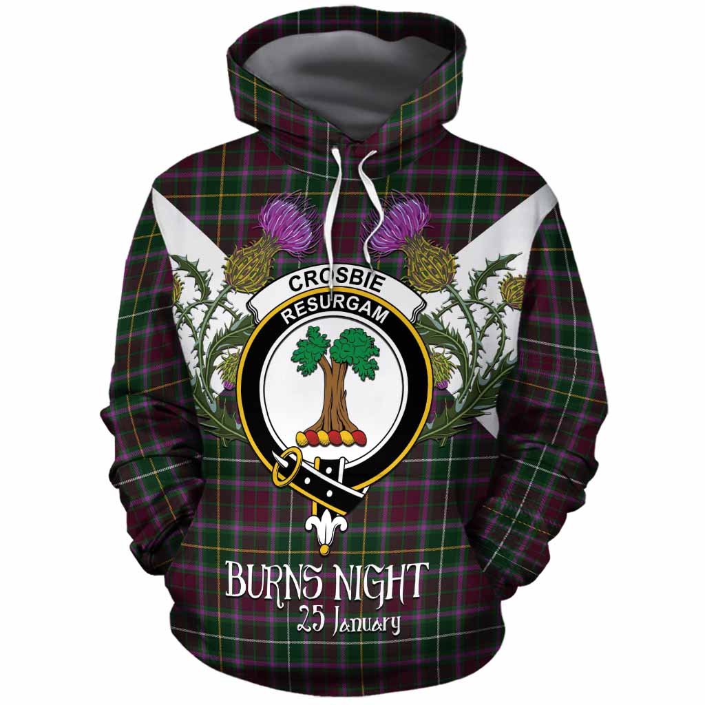 Crosbie Tartan Family Crest Cotton Hoodie Scottish Burns Night Thistle Floral