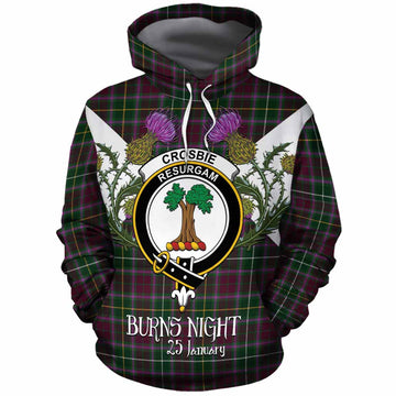 Crosbie Tartan Family Crest Cotton Hoodie Scottish Burns Night Thistle Floral