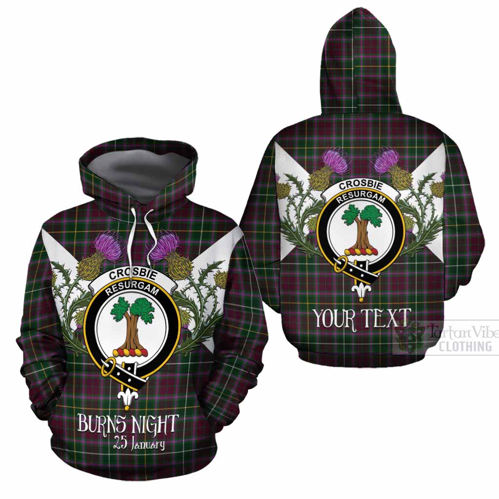 Crosbie Tartan Family Crest Cotton Hoodie Scottish Burns Night Thistle Floral
