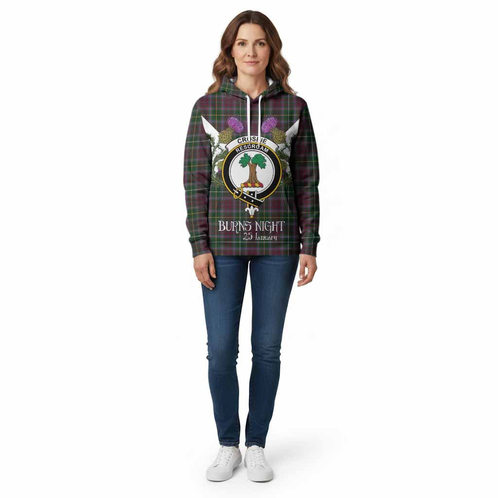 Crosbie Tartan Family Crest Cotton Hoodie Scottish Burns Night Thistle Floral
