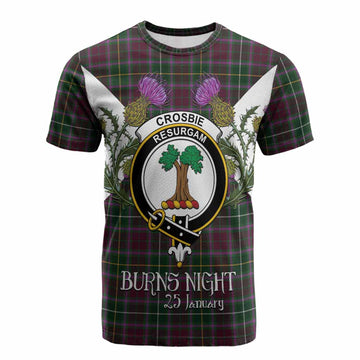 Crosbie Tartan Family Crest Cotton T-shirt Scottish Burns Night Thistle Floral